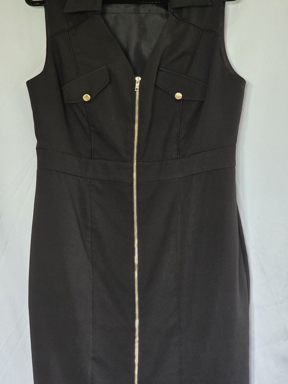 Suzy Shier Black Midi Dress with Gold Zip